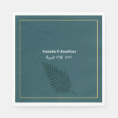 ミニマモダンリストブルーパームリーフモノグラム結婚ズ スタンダードランチョンナプキン (正面)