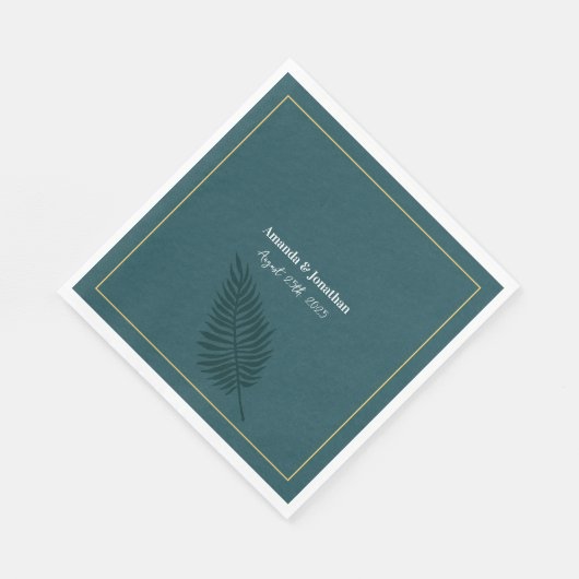 ミニマモダンリストブルーパームリーフモノグラム結婚ズ スタンダードランチョンナプキン (角)
