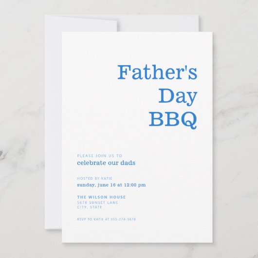 ミニマモダンリストブルーファーザーズデイBBQ招待状 招待状 (正面)