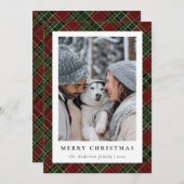 ミニマモダンリストプレイドクリスマスファミリー写真 シーズンカード (正面/裏面)