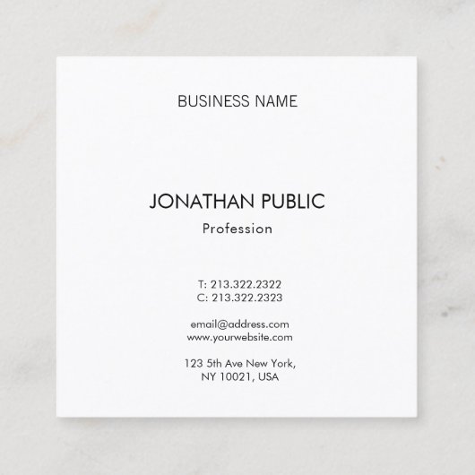 ミニマモダンリストプレーンプロフェッショナルエレガントルクセ スクエア名刺 (裏面)