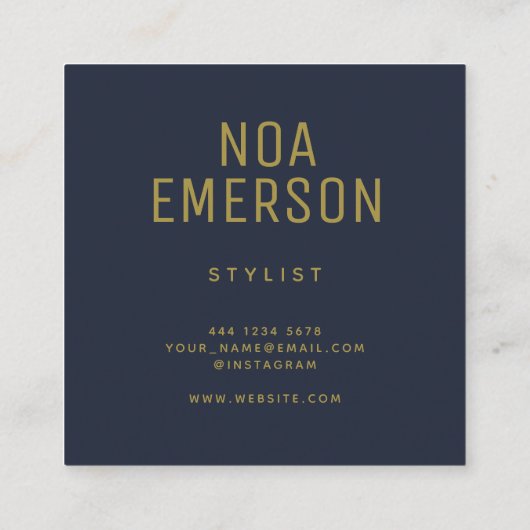 ミニマモダンリストプロフェッショナルネイビーブルー金ゴールド スクエア名刺 (裏面)