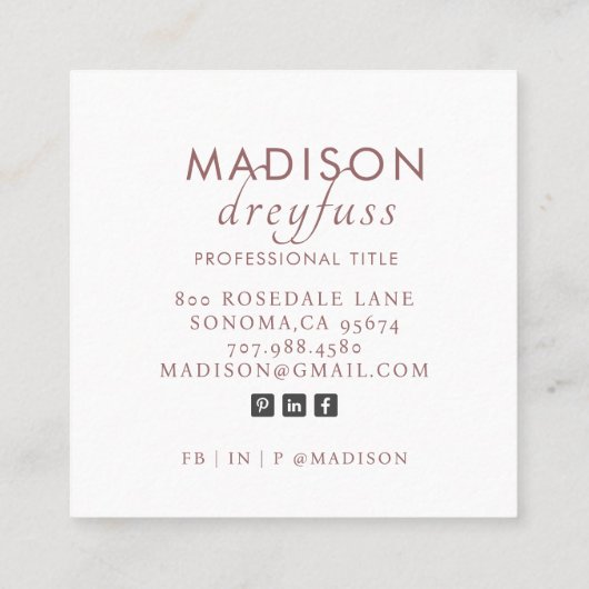 ミニマモダンリストプロフェッショナルフォト名刺 スクエア名刺 (裏面)