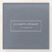 ミニマモダンリストプロフェッショナルブルーリネンアイボリー ガラスコースター (正面)