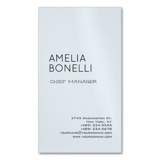 ミニマモダンリストプロフェッショナルプレーンブルー マグネット名刺 (正面縦)