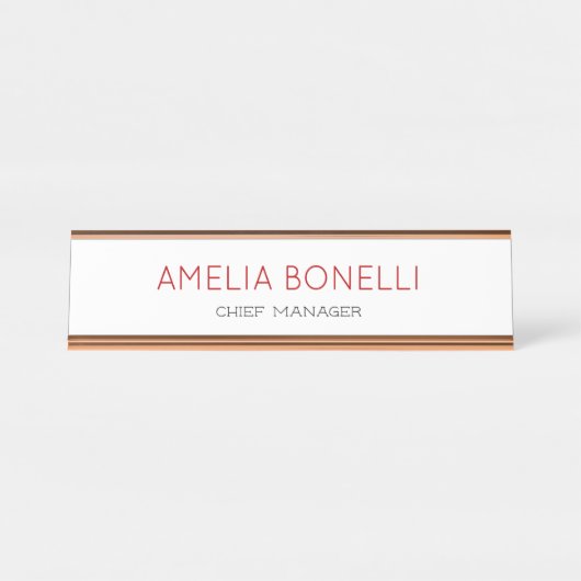 ミニマモダンリストプロフェッショナルプレーンホワイトレッド デスクネームプレート (正面)