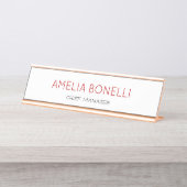 ミニマモダンリストプロフェッショナルプレーンホワイトレッド デスクネームプレート (正面)