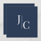 ミニマモダンリストプロフェッショナルモノグラムネイビーブルー 招待状 (正面/裏面)