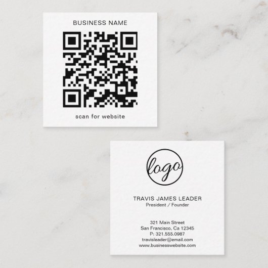 ミニマモダンリストプロフェッショナルロシンプルゴQRコード スクエア名刺 (正面/裏面)
