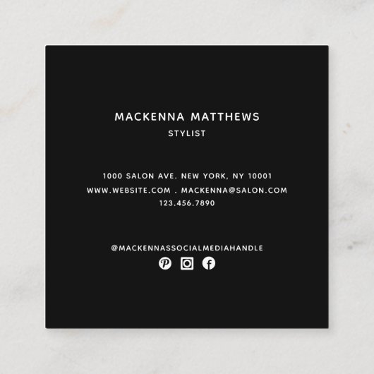 ミニマモダンリストプロフェッショナル美容師写真 スクエア名刺 (裏面)