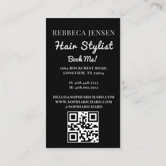 ミニマモダンリストプロフェッショナル美容師写真 名刺 (裏面)