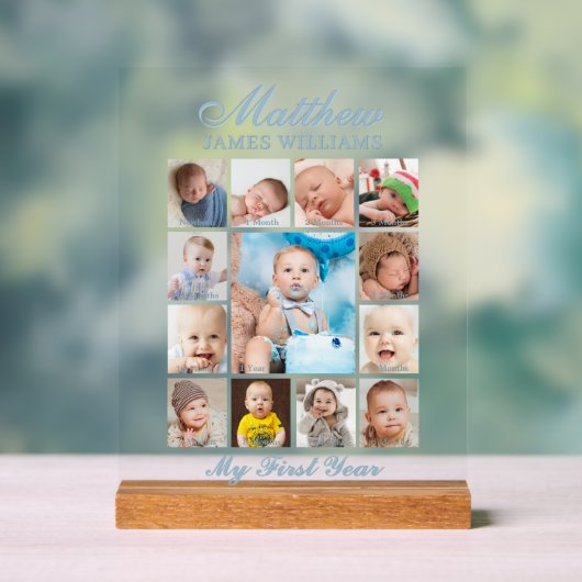 ミニマモダンリストベビー写真1年目のマイルストーン アクリルサイン (ニュートラル)