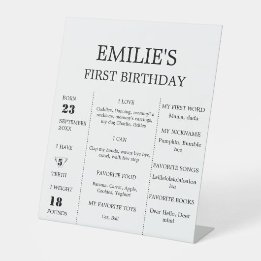 ミニマモダンリストベビー第1誕生日マイルストーンのサイン 台座サイン (正面)