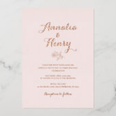 ミニマモダンリストベージュバラ金ゴールドラインア結婚ート 箔招待状 (正面)