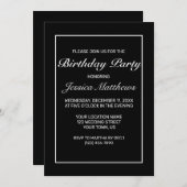 ミニマモダンリストホワイトブラックカスタム誕生日 招待状 (正面/裏面)