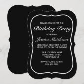 ミニマモダンリストホワイトブラックカスタム誕生日 招待状 (正面/裏面)