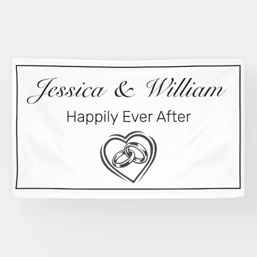 ミニマモダンリストホワイトブラックハートリングや輪結婚ズ 横断幕 (横)