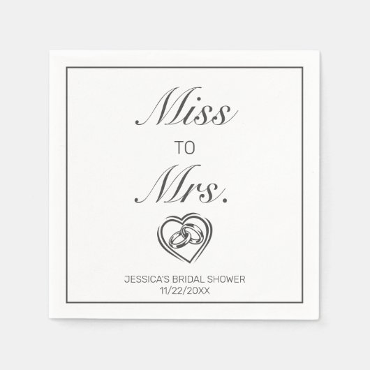 ミニマモダンリストホワイトブラックブライダルシャワーMs スタンダードカクテルナプキン (正面)