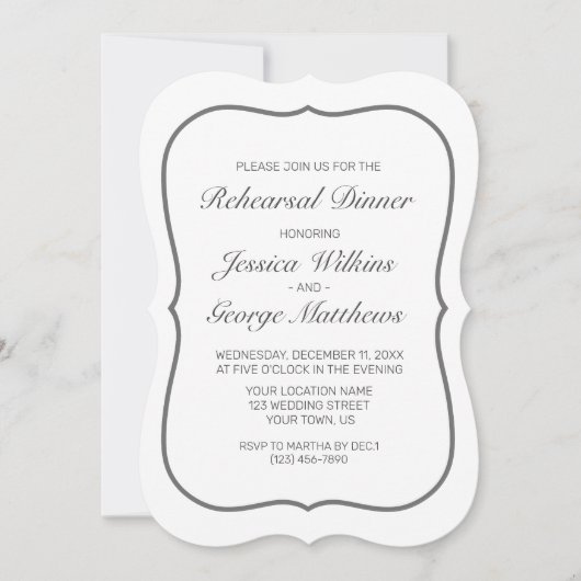 ミニマモダンリストホワイトブラックリハーサルディナー 招待状 (正面)