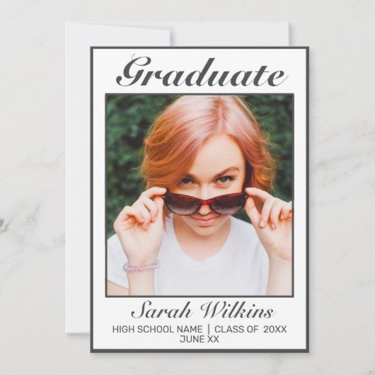 ミニマモダンリストホワイトブラック卒業 案内状 (正面)