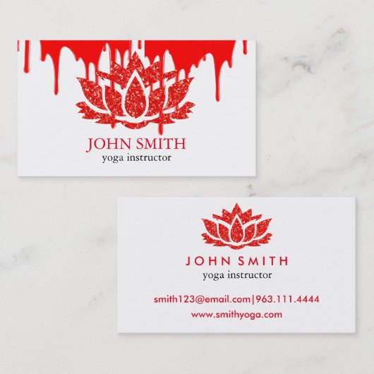 ミニマモダンリストホワイトレッドロータスヨガインストラクター 名刺 (正面/裏面)