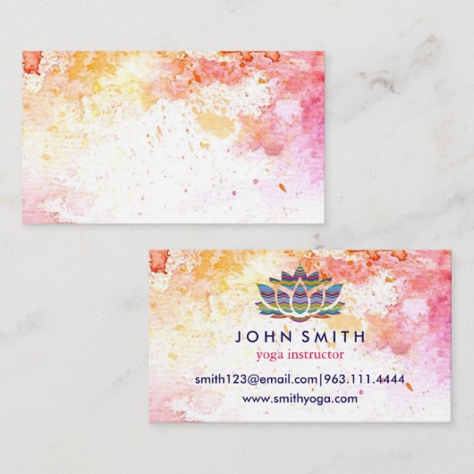 ミニマモダンリストホワイト金ゴールドロータスヨガインストラクター 名刺 (正面/裏面)