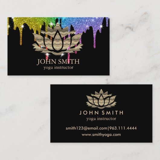 ミニマモダンリストホワイト金ゴールドロータスヨガインストラクター 名刺 (正面/裏面)