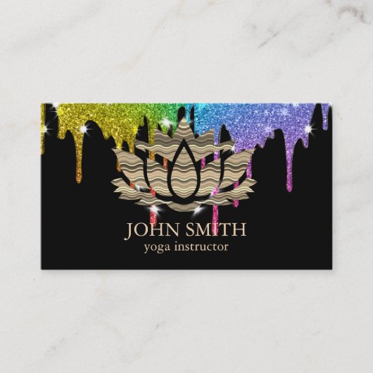 ミニマモダンリストホワイト金ゴールドロータスヨガインストラクター 名刺 (正面)