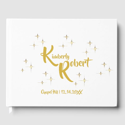 ミニマモダンリストホワイト&イエロー金ゴールド結婚ズ ゲストブック (正面)