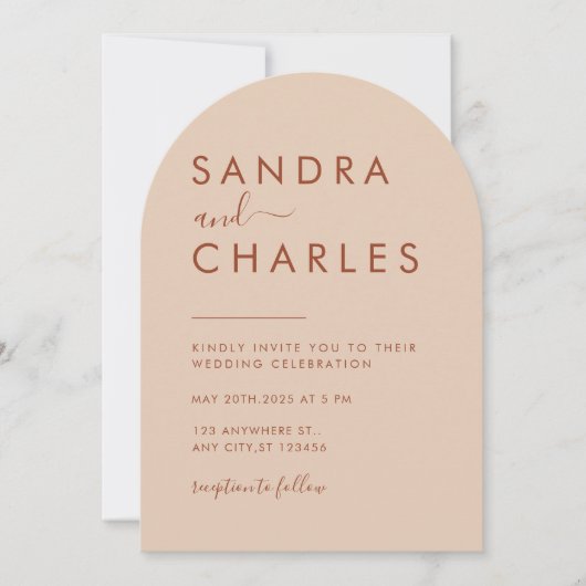 ミニマモダンリストボホテラコッタ結婚ズ 招待状 (正面)