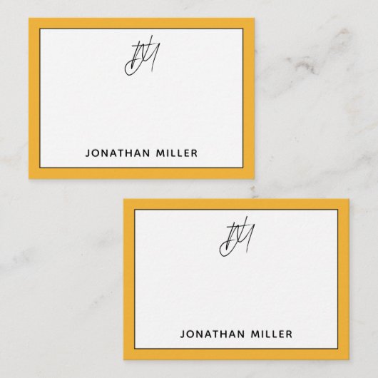 ミニマモダンリストマスタードイエローモノグラム ノートカード (正面/裏面)
