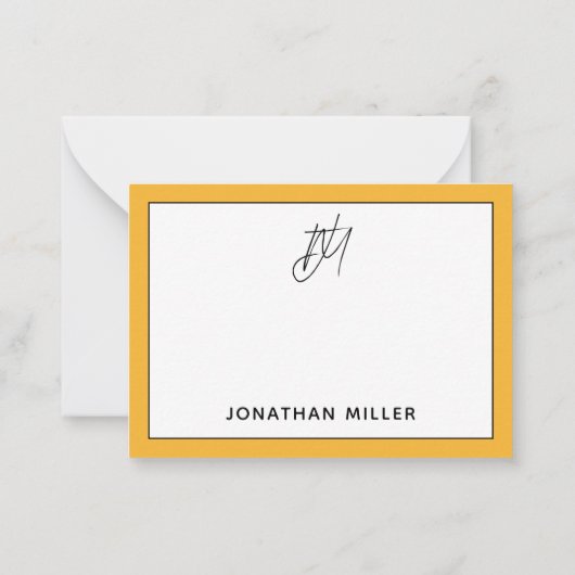 ミニマモダンリストマスタードイエローモノグラム ノートカード (裏面)