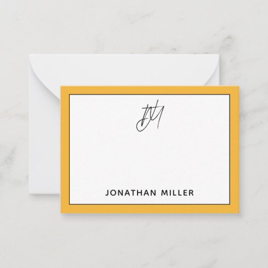 ミニマモダンリストマスタードイエローモノグラム ノートカード (正面)