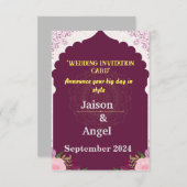 ミニマモダンリストマゼンダストライプー結婚 招待状 (正面/裏面)