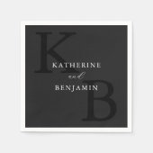 ミニマモダンリストマットブラックモノグラム結婚ズ スタンダードカクテルナプキン (正面)