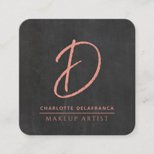 ミニマモダンリストメイクアップアーティストモノグラムブラック スクエア名刺 (正面)