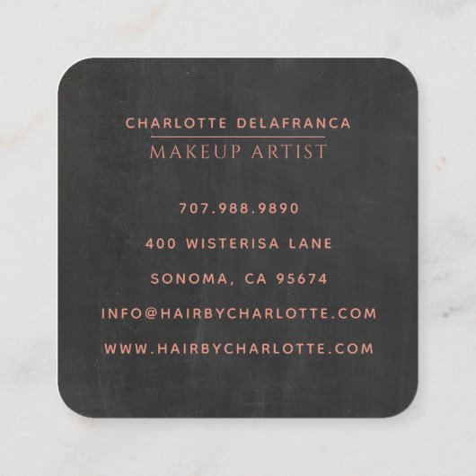ミニマモダンリストメイクアップアーティストモノグラムブラック スクエア名刺 (裏面)