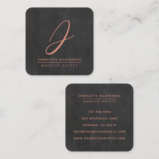 ミニマモダンリストメイクアップアーティストモノグラムブラック スクエア名刺 (正面/裏面)