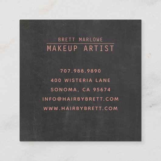 ミニマモダンリストメイクアップアーティストモノグラム スクエア名刺 (裏面)