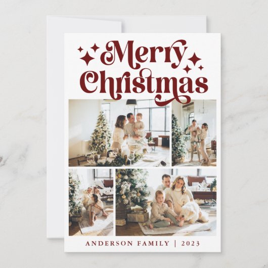 ミニマモダンリストメリークリスマスフォーフォトレトロ シーズンカード (正面)
