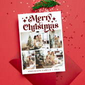 ミニマモダンリストメリークリスマスフォーフォトレトロ シーズンカード