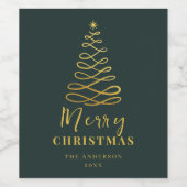 ミニマモダンリストメリークリスマス金ゴールドグリーン ワインラベル (シングルラベル)