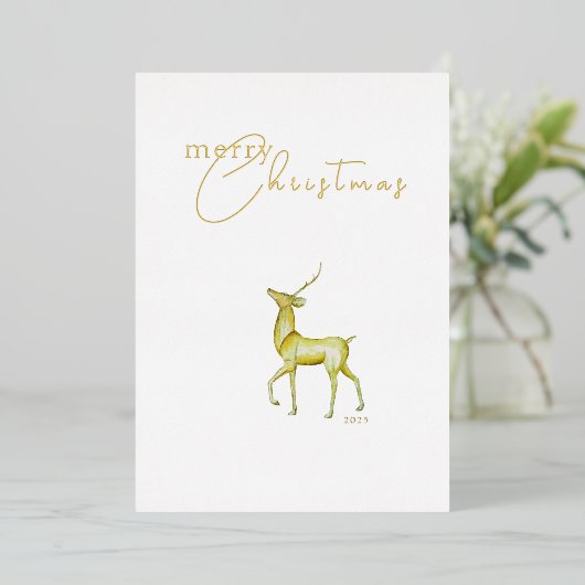 ミニマモダンリストメリークリスマス金ゴールドトナカイ 箔シーズンカード (立ち正面)