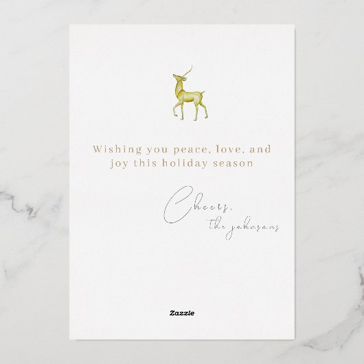 ミニマモダンリストメリークリスマス金ゴールドトナカイ 箔シーズンカード (裏面)
