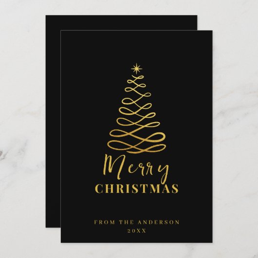 ミニマモダンリストメリークリスマス金ゴールドブラック シーズンカード (正面/裏面)