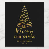 ミニマモダンリストメリークリスマス金ゴールドブラック ワインラベル (シングルラベル)