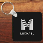 ミニマモダンリストモノグラスタイリッシュムブラック&ホワイト キーホルダー (正面)