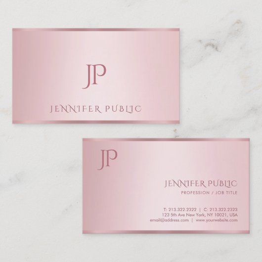 ミニマモダンリストモノグラムのバラ金ゴールドテンプレート 名刺 (正面/裏面)