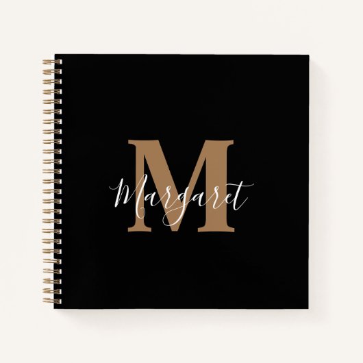 ミニマモダンリストモノグラムのブラック ノートブック (正面)