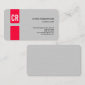 ミニマモダンリストモノグラムのリネン紙レッドグレー 名刺 (正面/裏面)